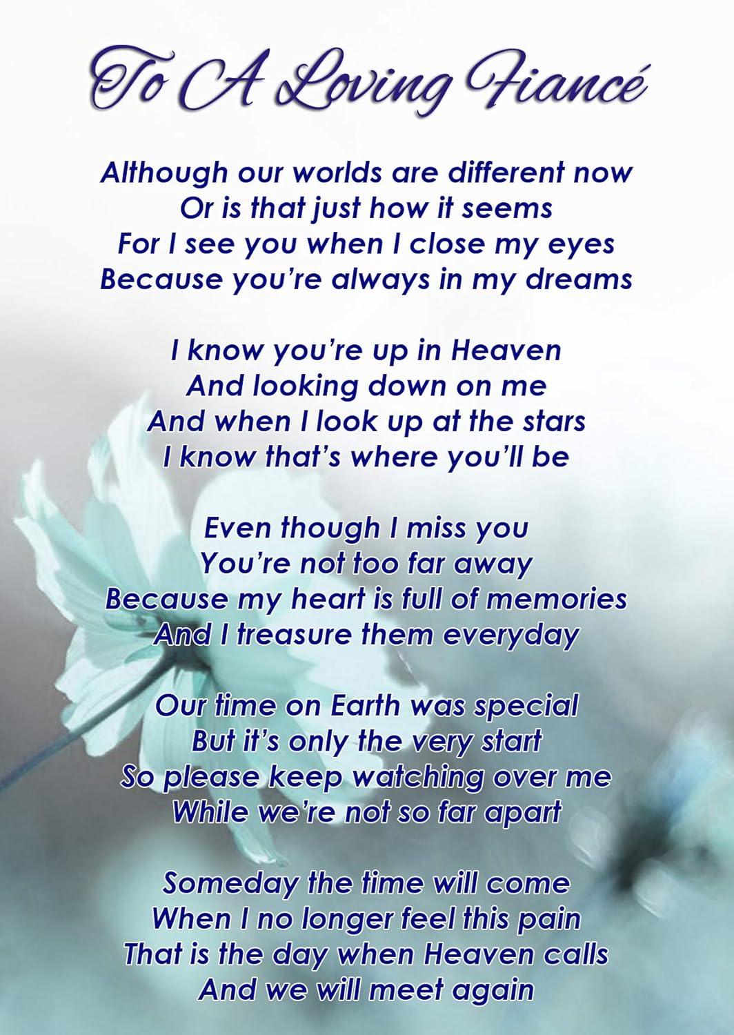 to A Loving Fiance Memorial Graveside Funeral Poem Keepsake Card