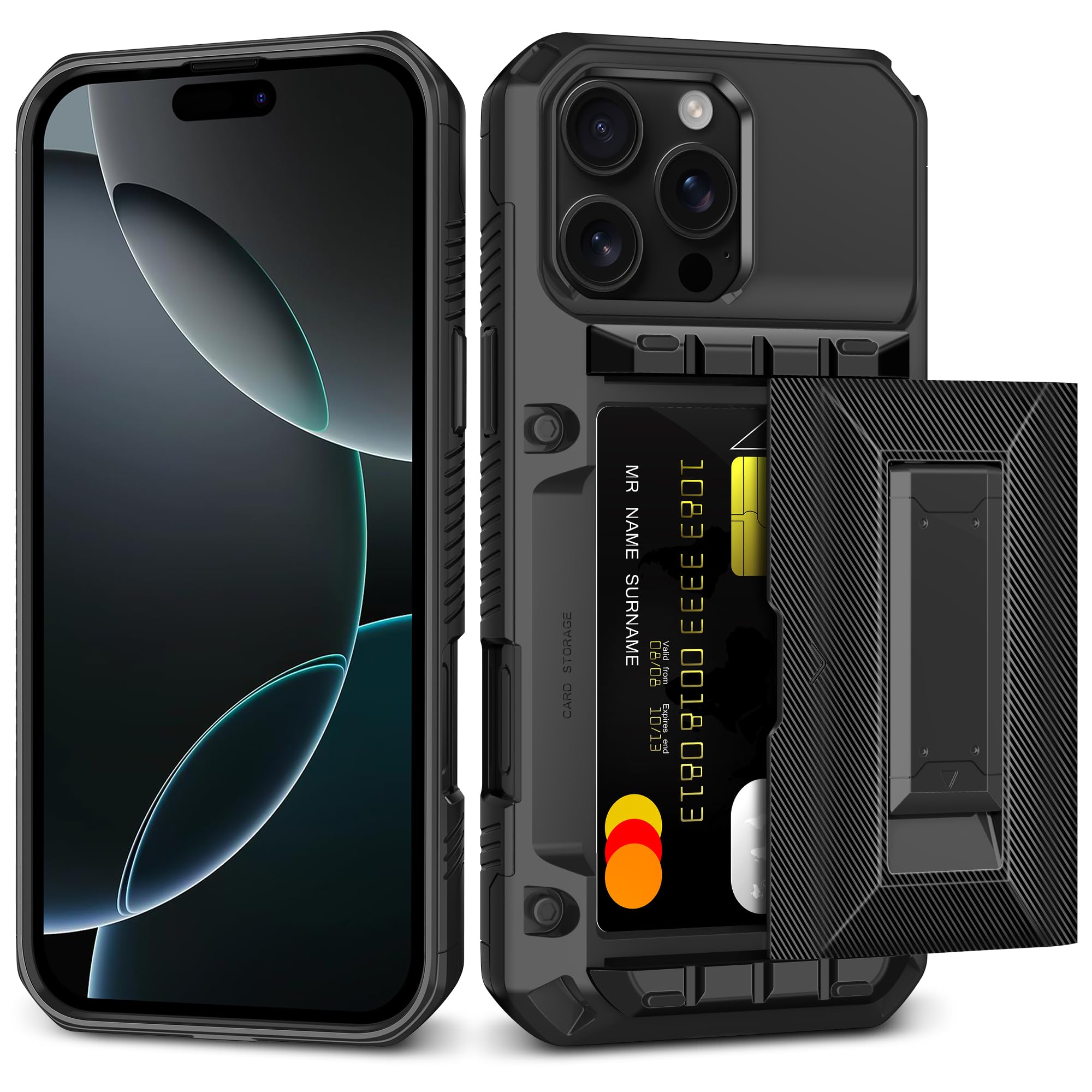SAMONPOW for iPhone 16 Pro Max Case Wallet with Card Holder [4 Cards] & Stand Military-Grade Protection Heavy Duty Shockproof Hidden Card Slot Phone Case for iPhone 16 Pro Max for Women Men, Black