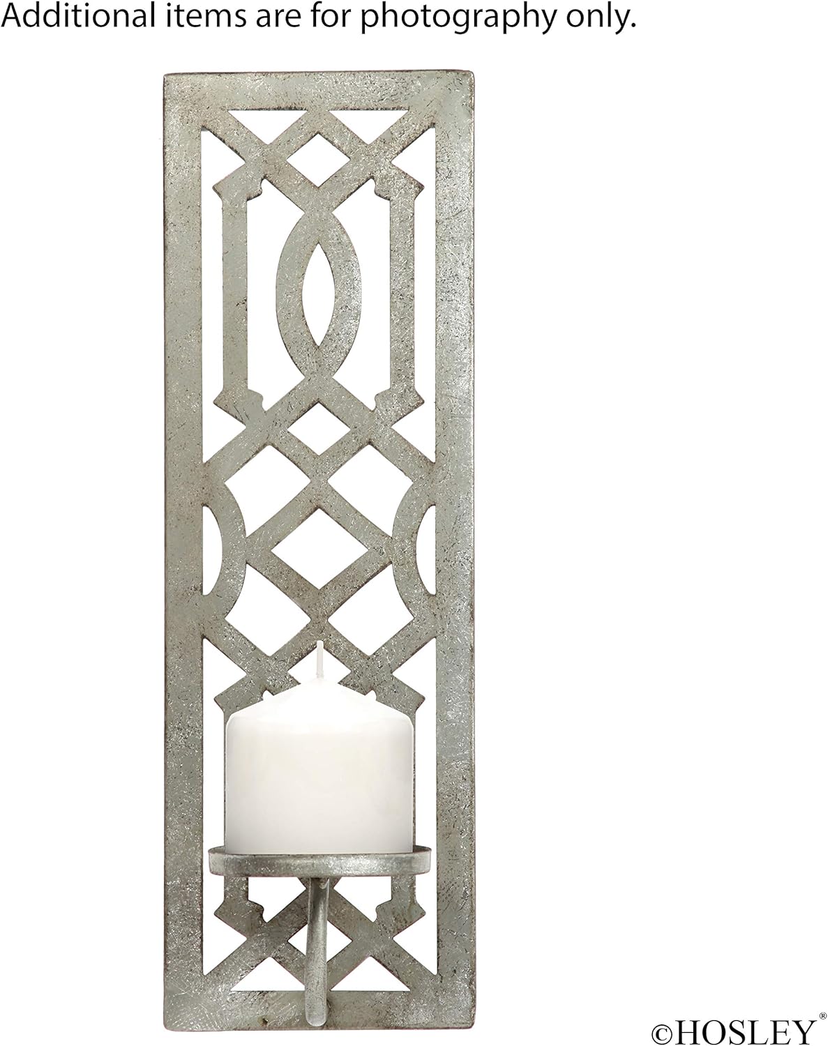 Hosley 16.5" High Iron Wall Pillar Candle Sconce Mid Century Modern Antique Silver Galvanized Finish. Ideal Gift Wedding Special Occasions Home Office Spa Aromatherapy Gardens (Antique Silver): Home & Kitchen