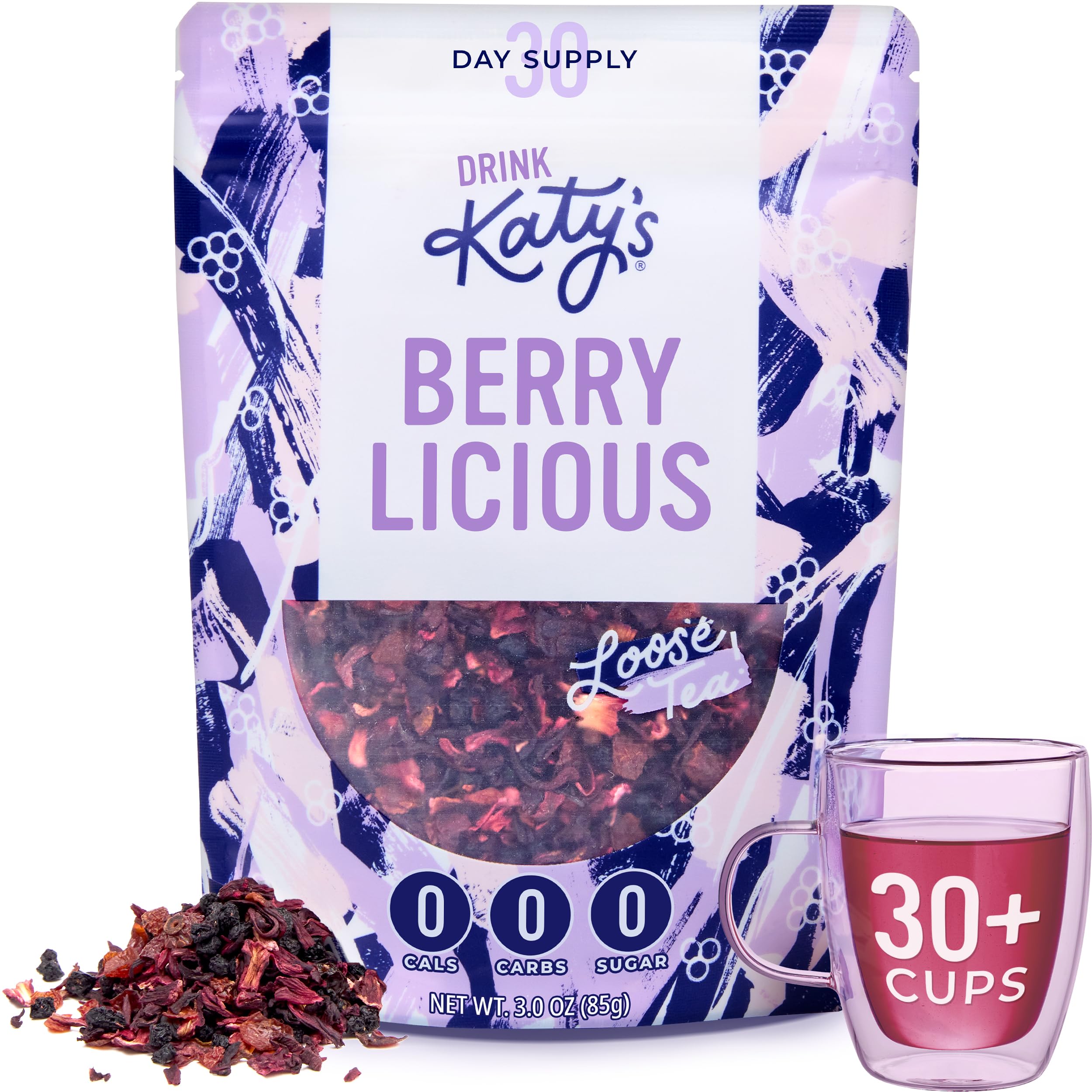 Katy’s Berrylicious Loose Leaf Tea | Hibiscus, Blueberry & Cranberry | Fruity Herbal Tea | Caffeine-Free Fruit Tea | Cold Brew or Hot | 30+ Cups | Antioxidant-Rich | Woman-Owned | 3oz Pouch