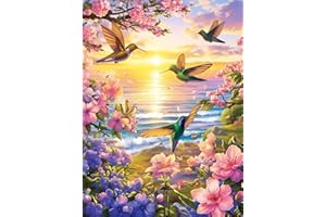 KEUASDV Diamond Painting Kits for Adults, Hummingbird Beach Flower 5D DIY Diamond Art Kits Full Drill Diamond Dots for Gift Wall Decor and Relaxation Gem Arts 12x16 inch