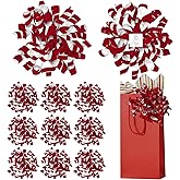 LiBongTa 6 Inch x 12 Counts Red Velvet Ribbon Bow with White Backing Curly Bows for Gift Wrapping, Wedding, Baby Shower, Self Adhesive Valentine Bows for Presents, Baskets, Wine Bottles, Treat Bags