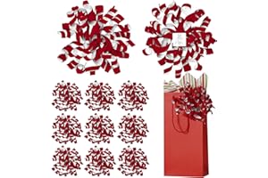 LiBongTa 6 Inch x 12 Counts Red Velvet Ribbon Bow with White Backing Curly Bows for Gift Wrapping, Wedding, Baby Shower, Self Adhesive Christmas Bows for Presents, Baskets, Wine Bottles, Treat Bags
