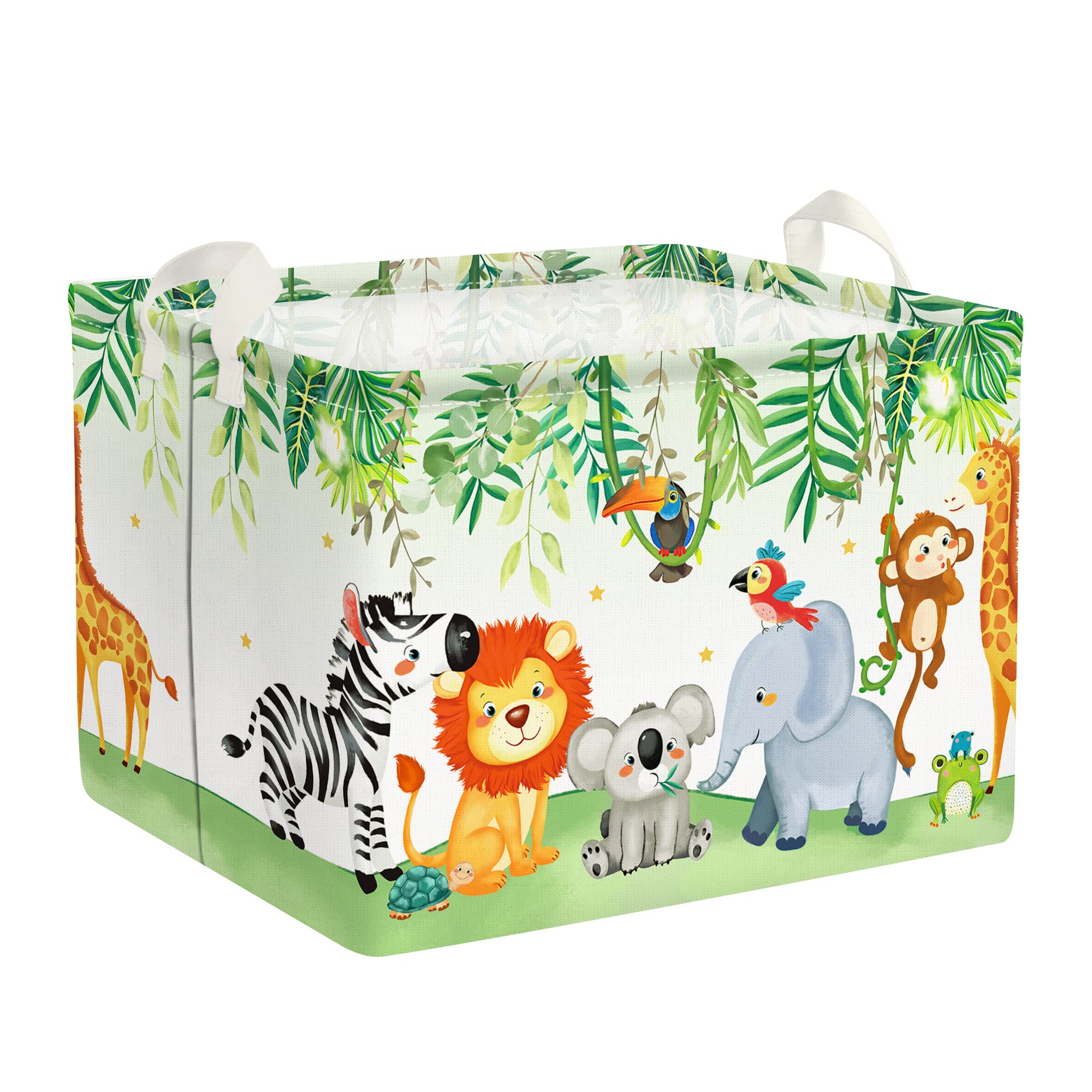 Clastyle Forest Animal Baby Laundry Hamper Collapsible Leaf Clothes Kids Storage Basket Waterproof Boys Girls Toy Box for Nursery Room, Lion Koloa Elephant, 40x30x30 cm