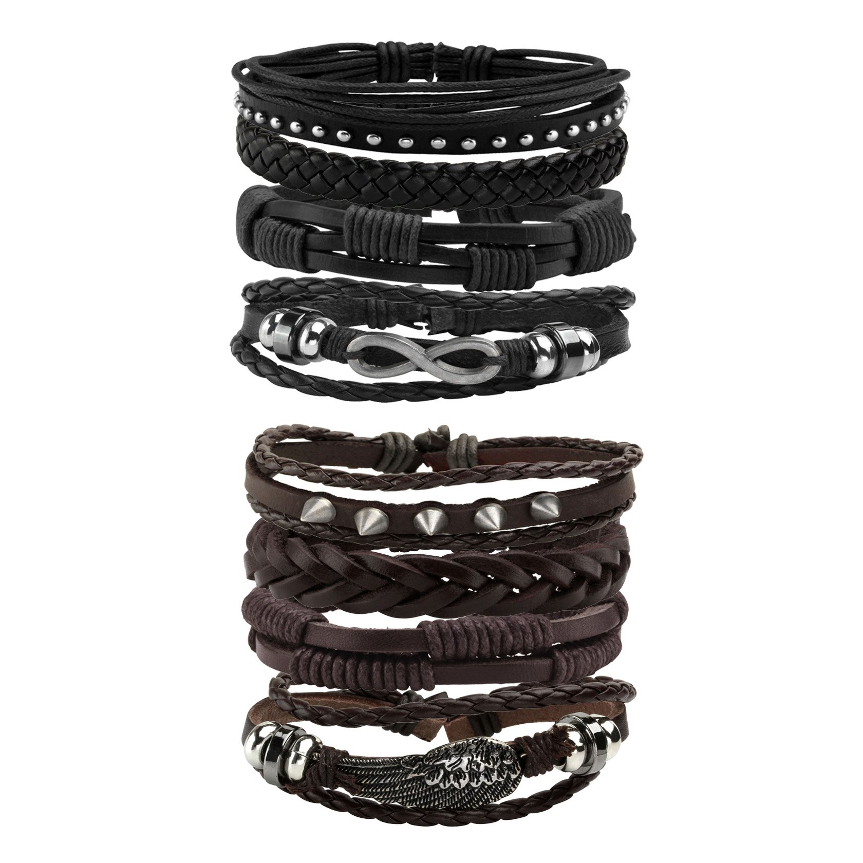 MILAKOO 8 Pcs Vintage Bracelet Woven Leather Rope Wristband Bangle Braided Bracelets Men Women