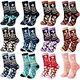 ShinyMatch 12/24 Pairs Christian Socks Gifts with Inspirational Words Religious Bible Verse Socks