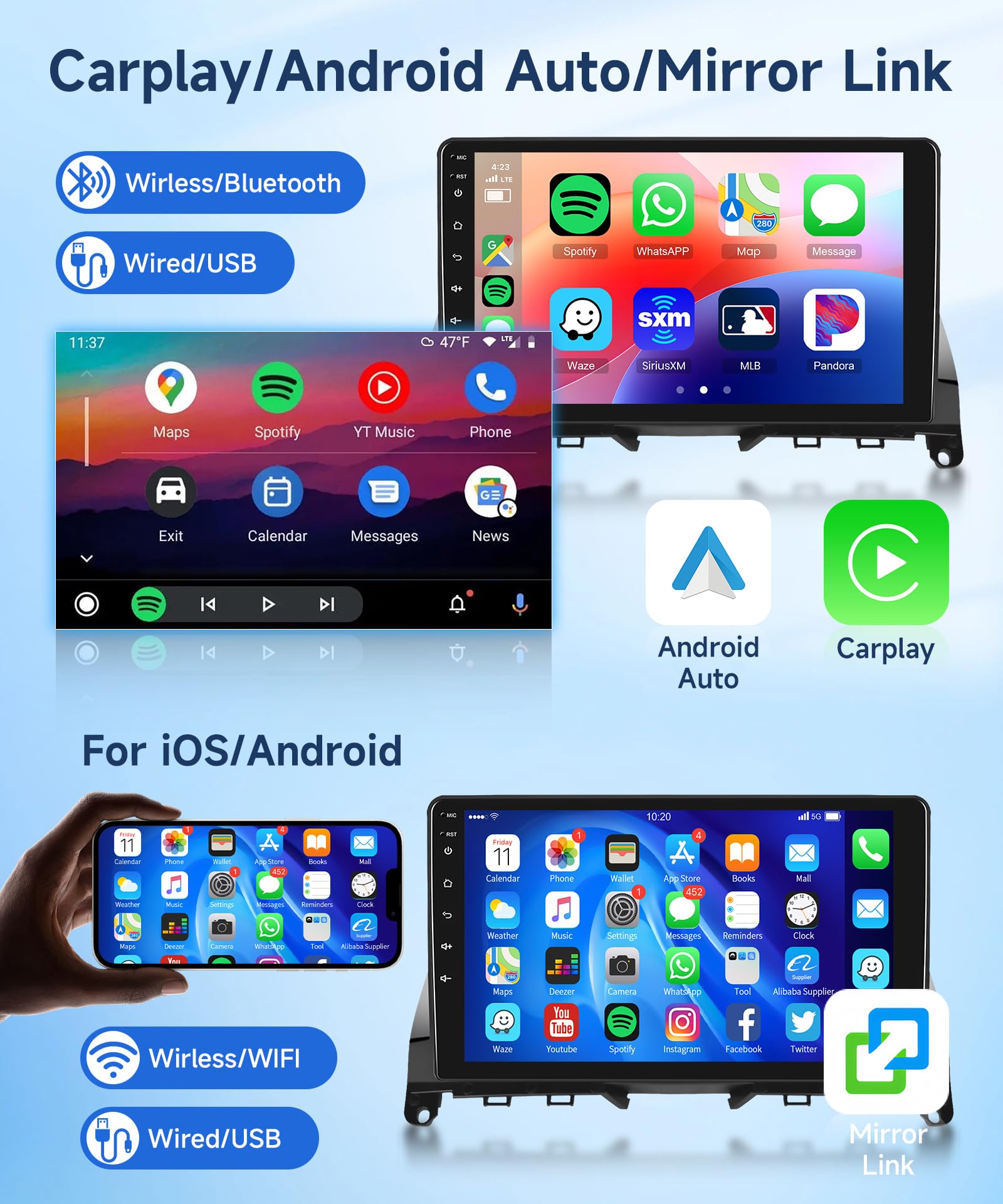 2G+64G Android Car Radio Stereo Wireless Carplay Android auto for Mercedes Benz C-Class C180 C200 C230 C250 C300 C350 W204 S204 2006-2011, Rimoody 9 inch Touchscreen GPS WiFi BT FM Backup Camera