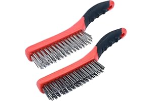 TAKAVU Heavy Duty Wire Brush Set 2pcs, Carbon Steel and Stainless Steel Wire Scratch Brush with 10" Curved Plastic Handle for Cleaning Rust, Paint, Welding