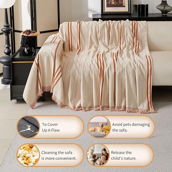 AKPGQ BOHO COUCH COVERS FOR SOFA WASHABLE SOFA COVERS FOR 3 CUSHION COUCH SOFT NON SLIP COUCH COVERS FOR SECTIONAL SOFA DOG PET FURNITURE PROTECTOR﻿ (ORANGE, 91″*134″)