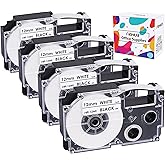 4 Pack Hehua Compatible XR-12WE2S 12mm Labeling Tapes Replace for Casio Label It Tape Cartridge 12mm Black on White XR-12WE XR12WE for EZ Label Printers KL-60 KL-100 KL-120 KL-430 KL-750 KL-780 KL-820