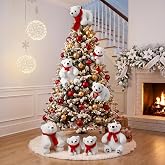 Thenshop 8pcs Giant Polar Bear Christmas Tree Ornament and Tree Topper | White Plush Stuffed Animal with Red Scarf for Christmas Tree, Xmas Winter Furry Figurines, Rustic Home Decor Gift