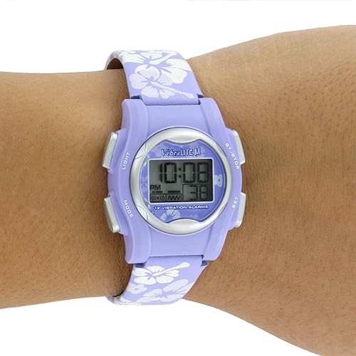 VibraLITE Mini 12-Alarm Vibrating Watch Purple Flower
