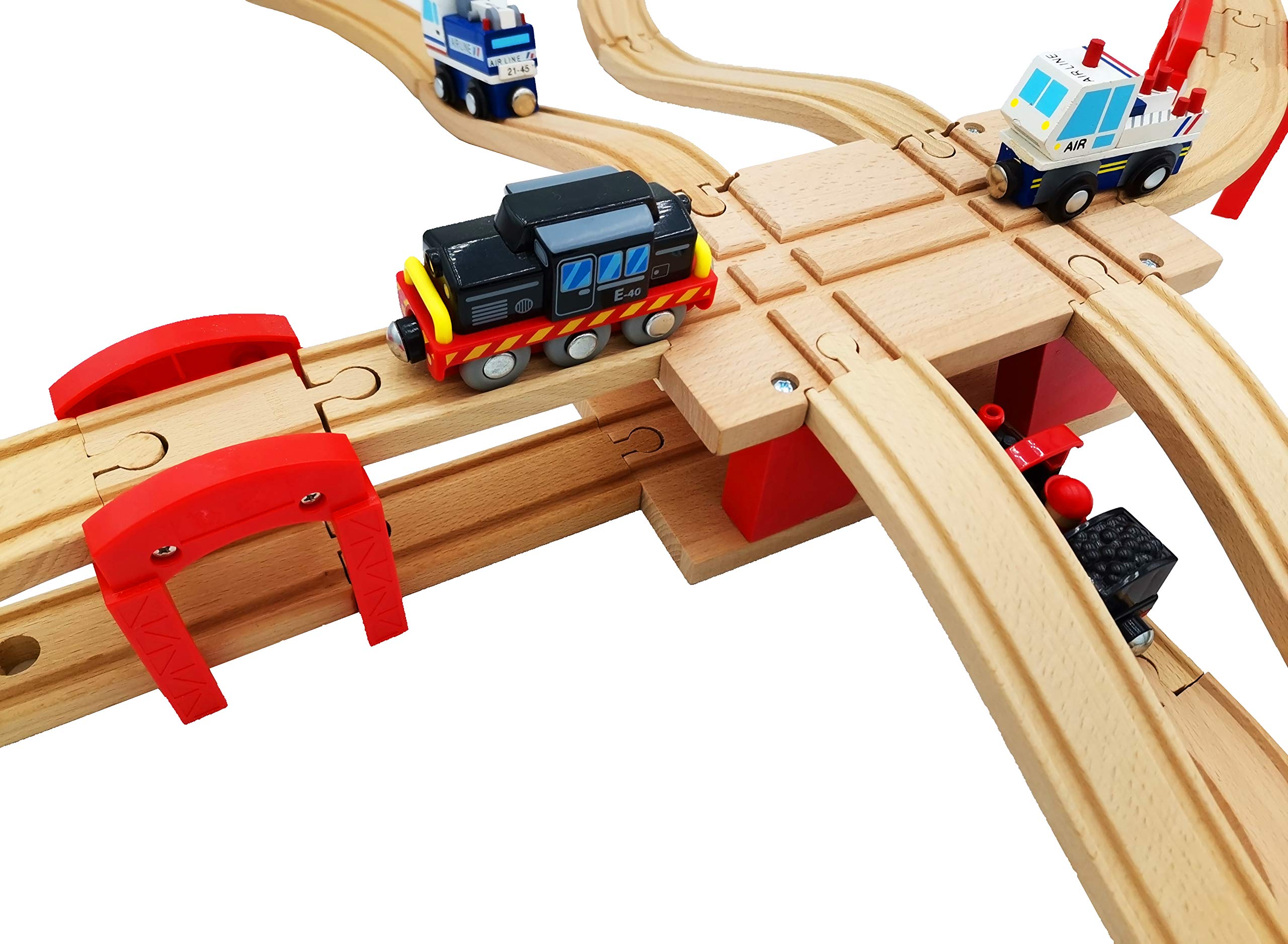 Wooden Train Tracks Accessories Wood Train Tunnel for Railroad Tracks, 2-Level Overpass fits for All Railway Tracks System