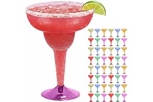 48 Plastic Margarita Glasses - 12 oz - Hard Assorted Colours Plastic Cocktail Cups - Disposable Party Cups - Large Margarita 