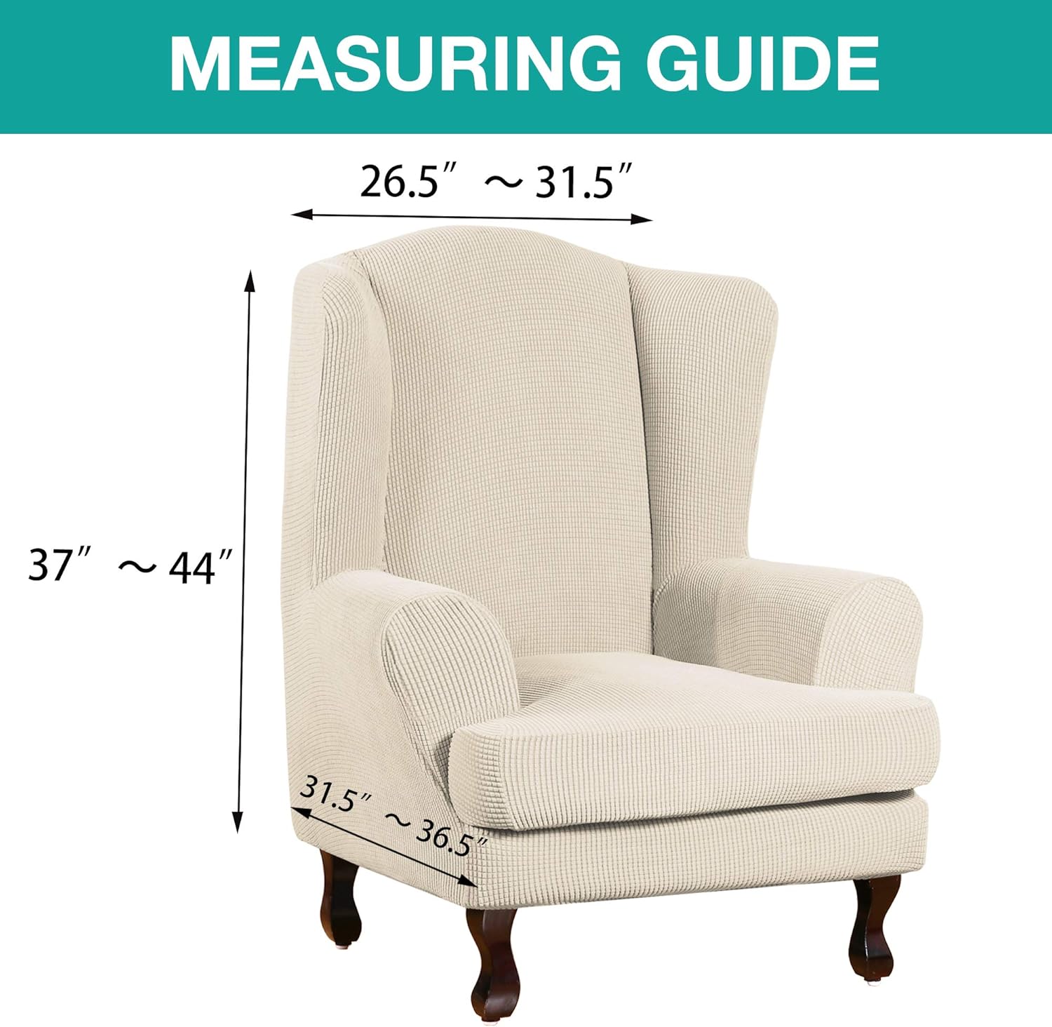 Turquoize Stretch Wing Chair Slipcover Wingback Armchair Chair Sofa Cover Furniture Protector 2-Piece with Elastic Bottom Anti-Slip Foam Kids Jacquard Fabric Small Checks (Wing Chair, Biscotti Beige): Furniture & Decor