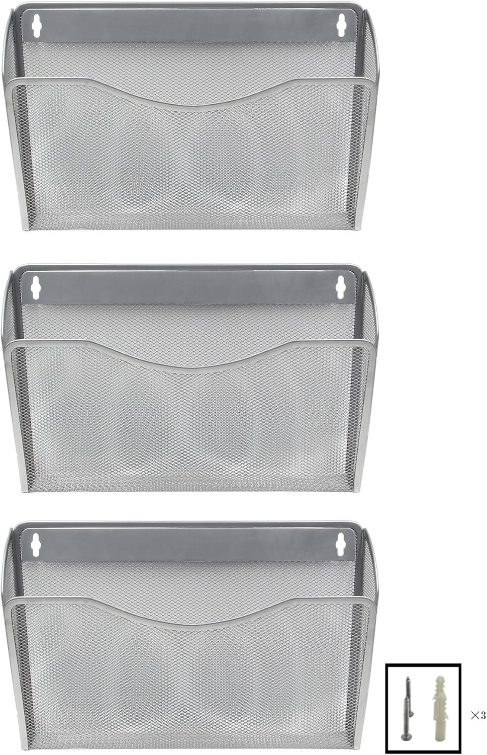 EasyPAG Wall File Holder Hanging Organizer 3 Mesh Collection Single Pocket for Office and Home, Silver : Office Products