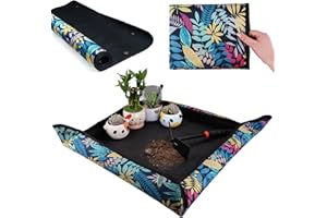 QUINNSUS Repotting Mat for Indoor Plant Transplanting & Potting Soil Mess Control, Foldable Waterproof Oxford Fabric Potting Mat, Flower Printed Planting Tray, Gardening Gifts for Plant Lovers (29.5"x29.5")