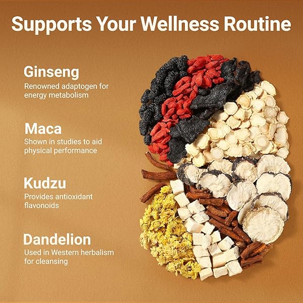 GINSENG FIVE TREASURES TEA – 30 BAGS, CAFFEINE-FREE, PURE HERBAL BLEND WITH 8 TRADITIONAL CHINESE HERBS KIDNEY TEA, GENTLE ENERGY & FOCUS FOR MEN AND WOMEN