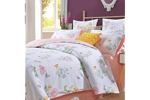 Softta Vintage Shabby Floral Bedding Set Full 3 Pcs Duvet Cover Sets Luxury Girls Bedding 100% Egyptian Cotton Pastoral Romantic Style Farmhouse Super Soft Bedding Collections Ivory White