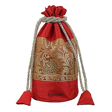 RJKART Dupion Silk Traditional Ethnic Design Rajasthani Patchwork Potli Bag For Women