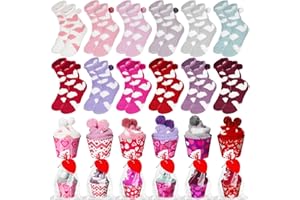 ShinyMatch 12 Pair Valentine's Day Cupcake Socks Fuzzy Socks Gift with Cupcake Card Cute DIY Present Socks Gift for Women Men