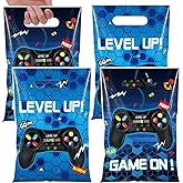 Pajean 50 Pcs Video Game Party Pouch Game on Party Favor Bags Goodie Gift Plastic Treat Candy Pouch Bulk with Handle for Kids Boy Birthday Baby Shower Supplies(Blue)