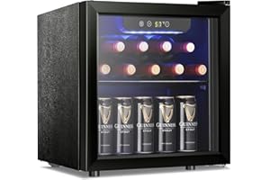 Antarctic Star 12 Bottle 48 Can Wine Cooler/Cabinet Beverage Refrigerator Mini Fridge Low Noise Clear Glass Door Counter Top Cellar for Beer Soda Bar 1.3 cu.ft Black