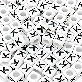 XIENBAOFU 500PCS Letter Beads White Square Acrylic Alphabet Letter K Bead for Jewelry Making Bracelets Necklaces Key Chains DIY 6X6mm