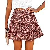 Aoudery Womens Summer Flowy Shorts Casual Boho Floral Skorts Ruffle Mini Skirts Running Tennis Chiffon Butterfly Shorts Red Floral, Large