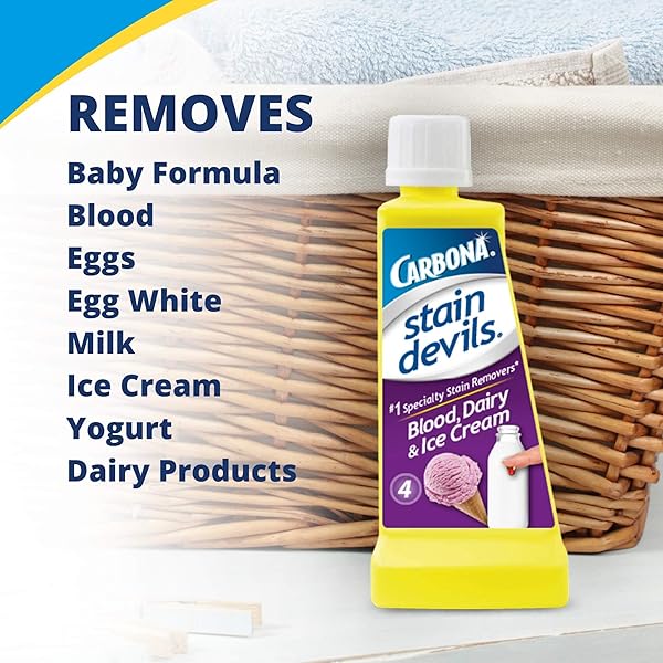 CARBONA STAIN DEVILS® #4 | BLOOD, DAIRY & ICE CREAM | PROFESSIONAL STRENGTH LAUNDRY STAIN REMOVER | MULTI-FABRIC CLEANER | SAFE ON SKIN & WASHABLE FABRICS | 1.7 FL OZ, 1 PACK