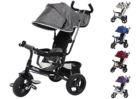 Clamaro 'Buttler GT' 4in1 Kinderwagen Dreirad ab 1 Jahr mit lenkbarer Schubstange, flüsterleise Gummireifen und Sonnendach, d