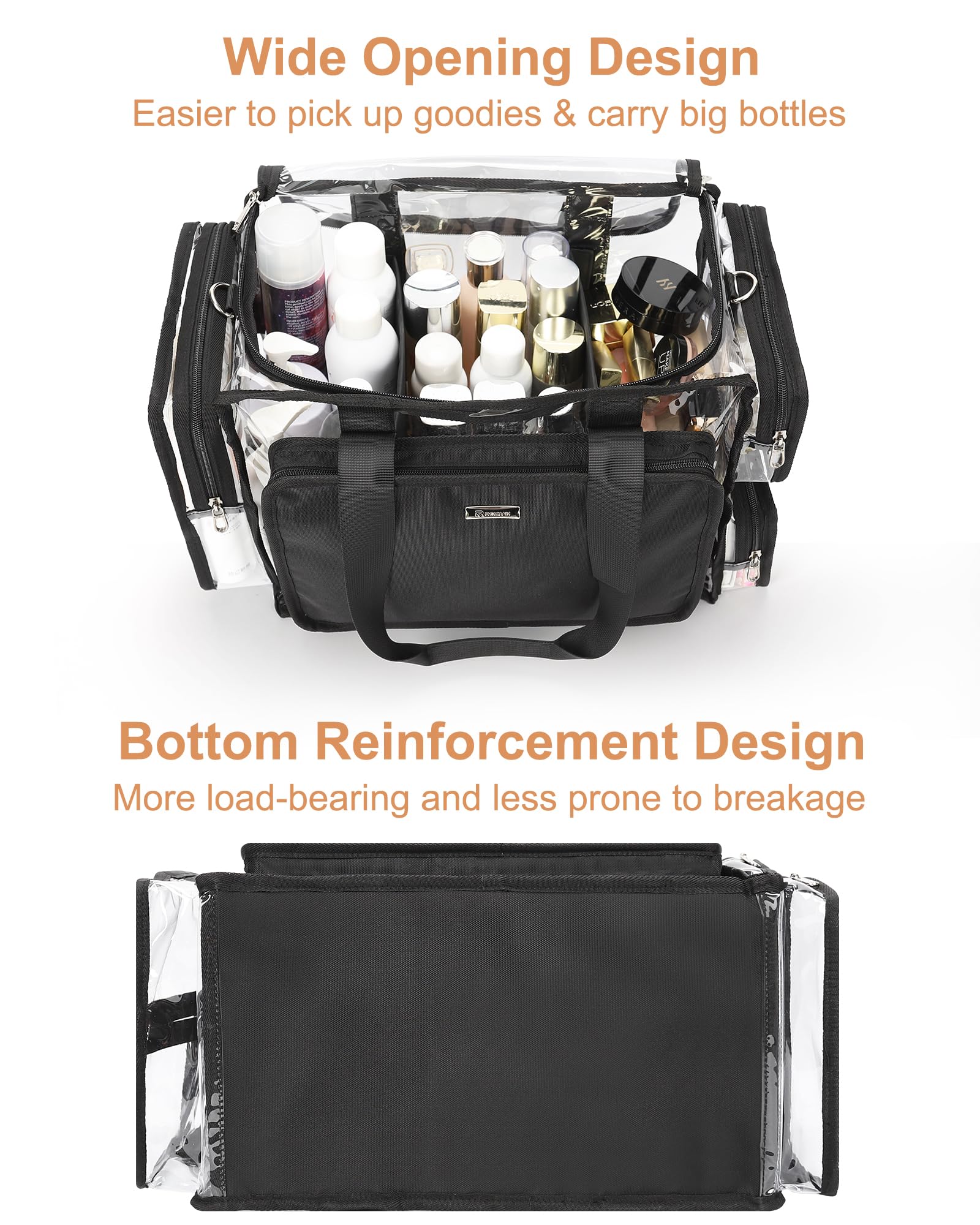 Relavel Clear Makeup Bag Extra Large Makeup Artist Kit Set, Cosmetic Storage Organizer Hair Stylist Traveling Bag, Transparent Tote Duffle Beach Toiletry Bag with Adjustable Dividers & Shoulder Strap