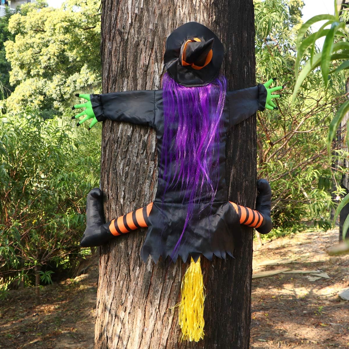 Y- STOP Hanging Crashing Witch,Door Porch Tree Decoration Props Crashed Witch - Outdoor Halloween Decorations: Home & Kitchen