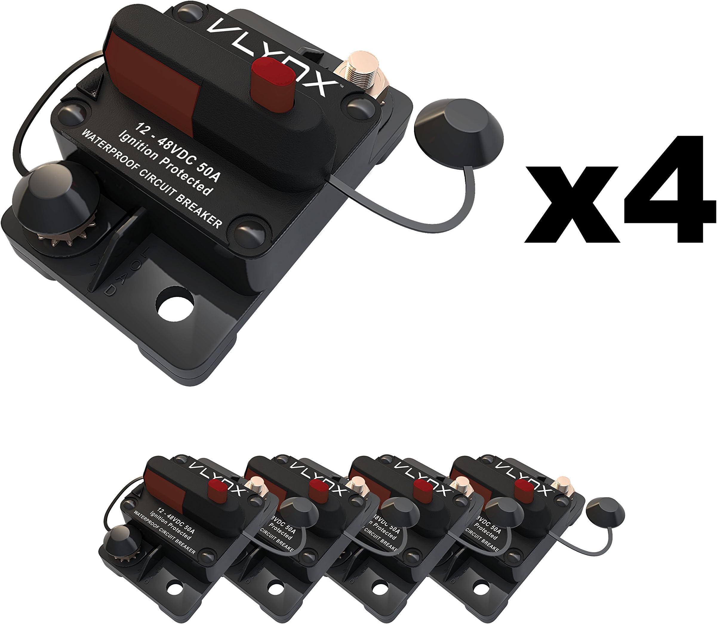 VLYNX QTY4 VCB50 12V 24V Circuit Breaker 50A DC Waterproof W Ignition Protection