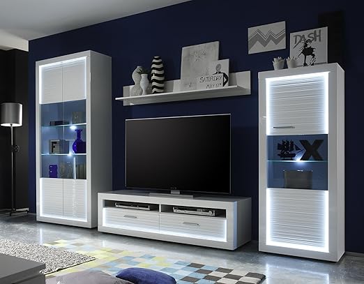 Wohnwand Weiss Hochglanz Rillenoptik Weiss Nachbildung Amazon De Kuche Haushalt