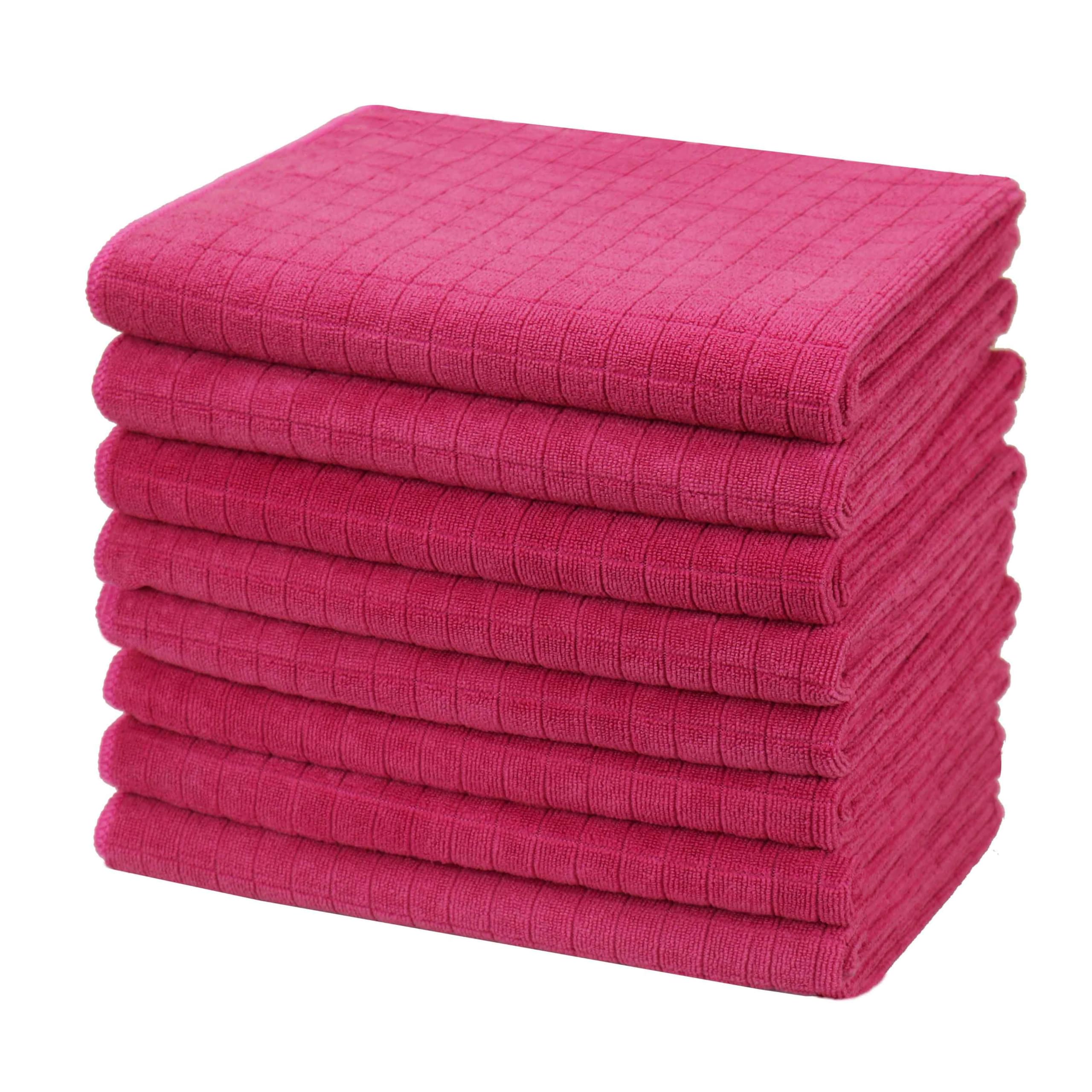 gryeer 8 Pack Tea Towels, 100% Microfibre, Soft, Super Absorbent and Lint Free Kitchen Towels, 45 x 65 cm, Red