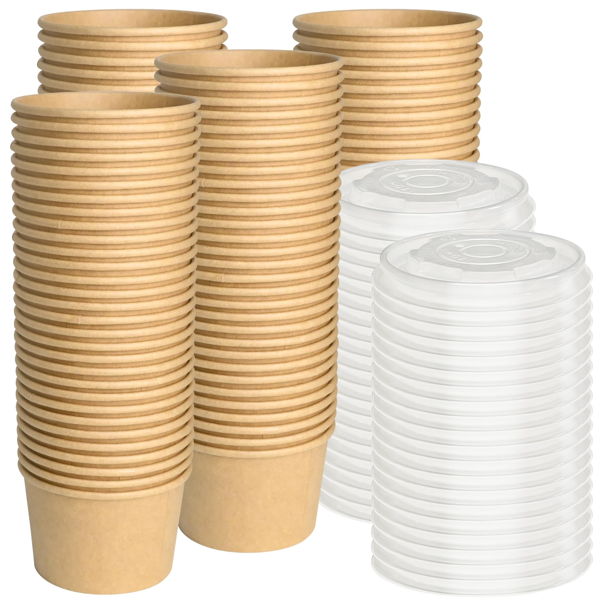 Photo 1 of ESSENTIAL Paper Ice Cream Cups with Lids, 120pcs 8oz Disposable Dessert Bowls with Lids for Hot or Cold Food, Paper Snack Containers for Sundae, Frozen Yogurt, Soup (Brown)