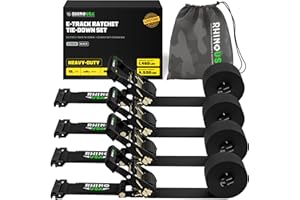 Rhino USA E Track Ratchet Tie Down Straps (4,500lb Break Strength) - Includes (4) Premium 2" x 16' eTrack Tie Downs - Ultimate Heavy Duty eTrack Cargo Strap System for Trailer, Truck, Motorcycle