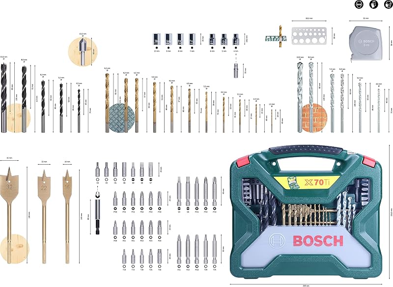 Home And Garden Accessories Set Trapano E Cacciavite In Titanio, Per Legno, Pietra E Metallo, Accessori Di Foratura, Verde, 70 Pezzi