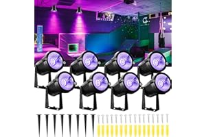 YQNLIFA Christmas Spot Lights Outdoor, 8 Pack Waterproof Black Light with Plug+Switch +5ft Cord, Halloween Decor Christmas Lights Outdoor Landscape Lighting Indoor Stage Light for Club, Glow Party, Yard