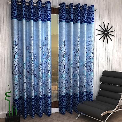 Home Sizzler Shalimar Frill Panel Garden 2 Piece Eyelet Polyester Window Curtain Set - 5ft, Blue