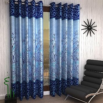 Home Sizzler 2 Piece Eyelet Polyester Door Curtain - 7ft, Blue
