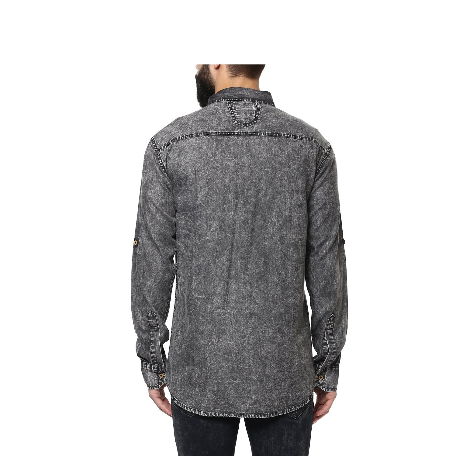 urbano fashion men's charcoal grey denim solid casual shirt