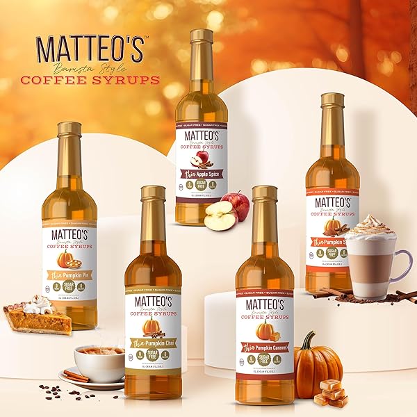MATTEO’S BARISTA STYLE SUGAR-FREE COFFEE SYRUP, PUMPKIN CARAMEL FLAVOR, ZERO CALORIES AND SUGAR, KETO FRIENDLY, IDEAL FOR LATTES, CAPPUCCINOS, ESPRESSO, AMERICANO, INDULGENT TASTE 33.8 OZ, 1-PACK