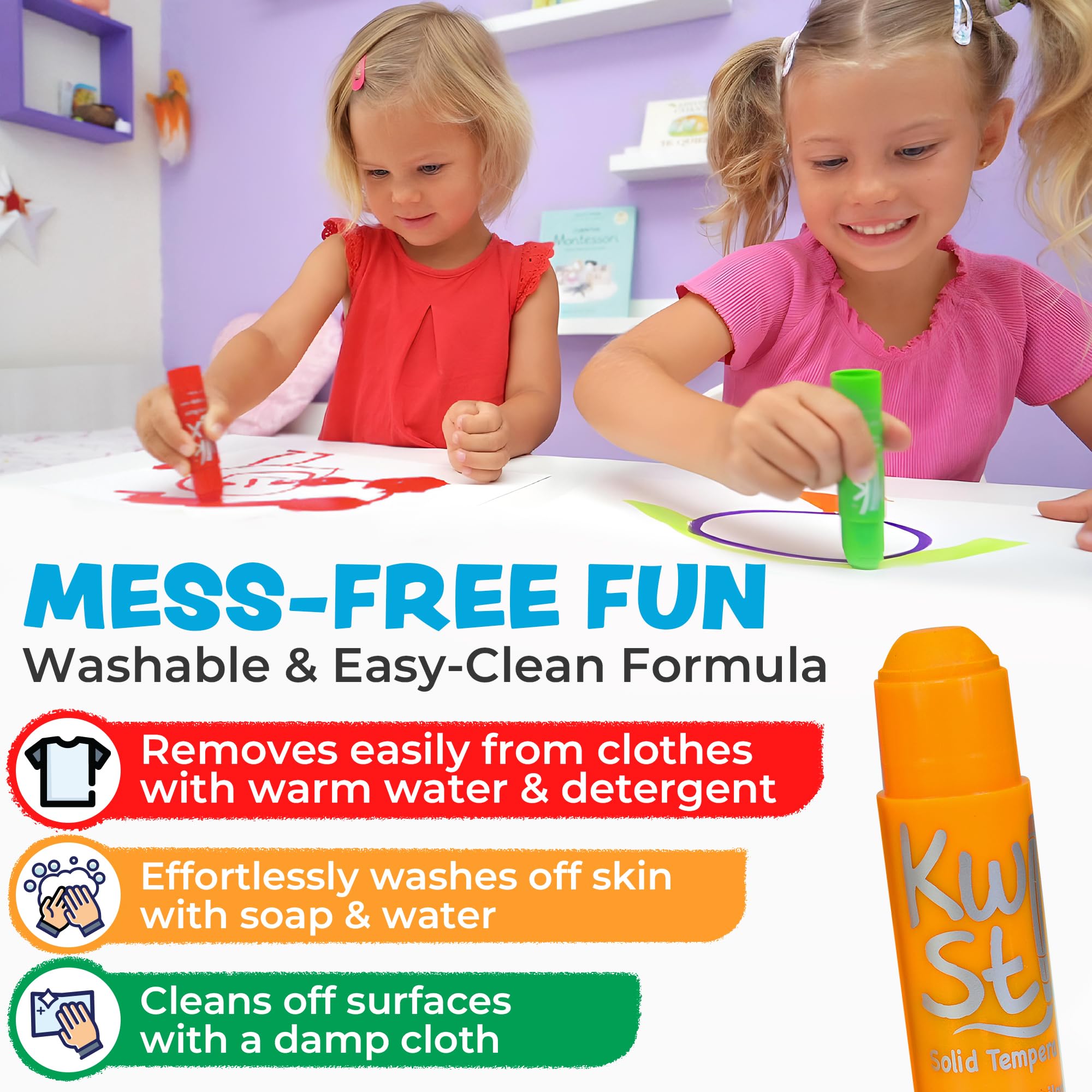 Kwik Stix Solid Tempera Paint Sticks, 12 Colors, Washable Paint Sticks for Kids, Super Quick Drying, Non-Toxic, Allergen Free, Comes in Classic Rainbow Colors, Ideal for Kids and Toddlers