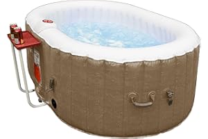 ALEKO Inflatable Hot Tub Spa with 1200W Heater & 130 Bubble Jets - Portable Hot Tub with Digital Controls, Filter Pump & Cover - Brown & White, 145 Gal - 2 Person (Oval)