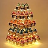 YestBuy 5 Tier Acrylic Cupcake Stand Display with LED Light Premium Cupcake Holder Dessert Tree Tower for Birthday Cady Bar Party Décor Weddings, Parties Events (Yellow Light)