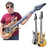 Zugar Land Rock Inflatable Guitar (42 Inches) Vinyl. Perfect Party Favor, DJ Dance 80s Rocker (Gold and Silver (2 Pack)), Multi, 42 Inch
