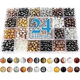 XSEINO About 1200PCS 6mm Crack Glass Beads,24 Assorted Crack Earthtone Blackwhite Series Colorful Crystal Beads for Bracelet and Jewelry Making and DIY Crafts,Friendship Bracelets