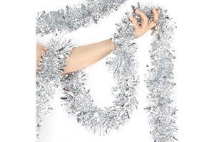 LEASEN 50 Feet Christmas Tinsel Garland Metallic Twist Shiny Garland for Xmas Christmas Tree Decorations,Holiday Home Party Supplies Indoor Outdoor Decor (Silver)